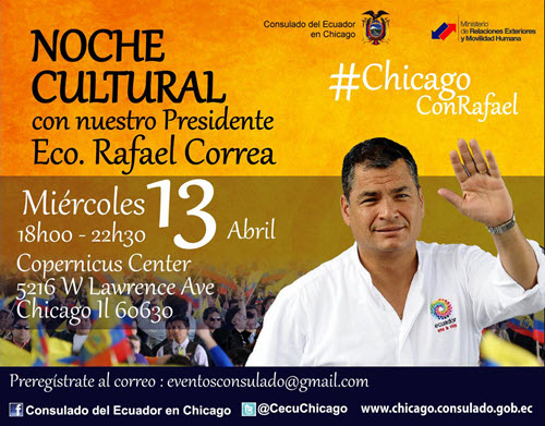 consulado, ecuador, chicago, Rafael Correa, noche cultural, 4-13-2016, Copernicus Center